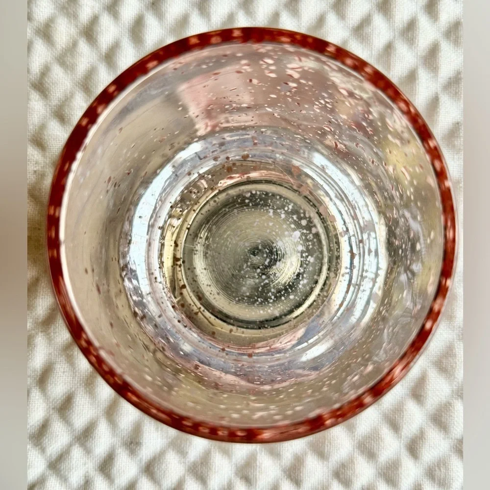 New Large Rose Gold Mercury Glass Circles & Spheres Pattern Candle Holder 4”